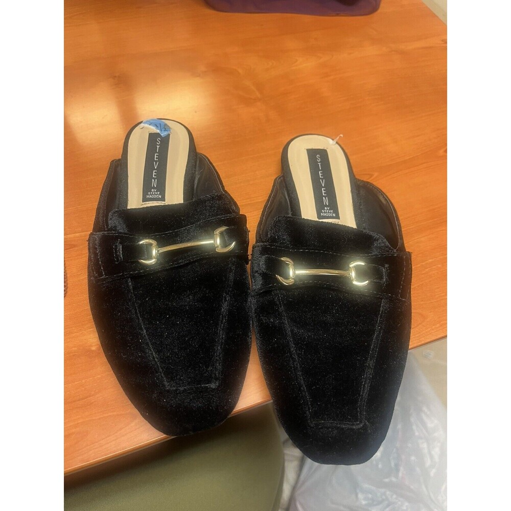 Steven By Steve Madden Women’s Velveteen Mules “Royce” Black Size 6.5 Horsebit - Picture 2 of 9